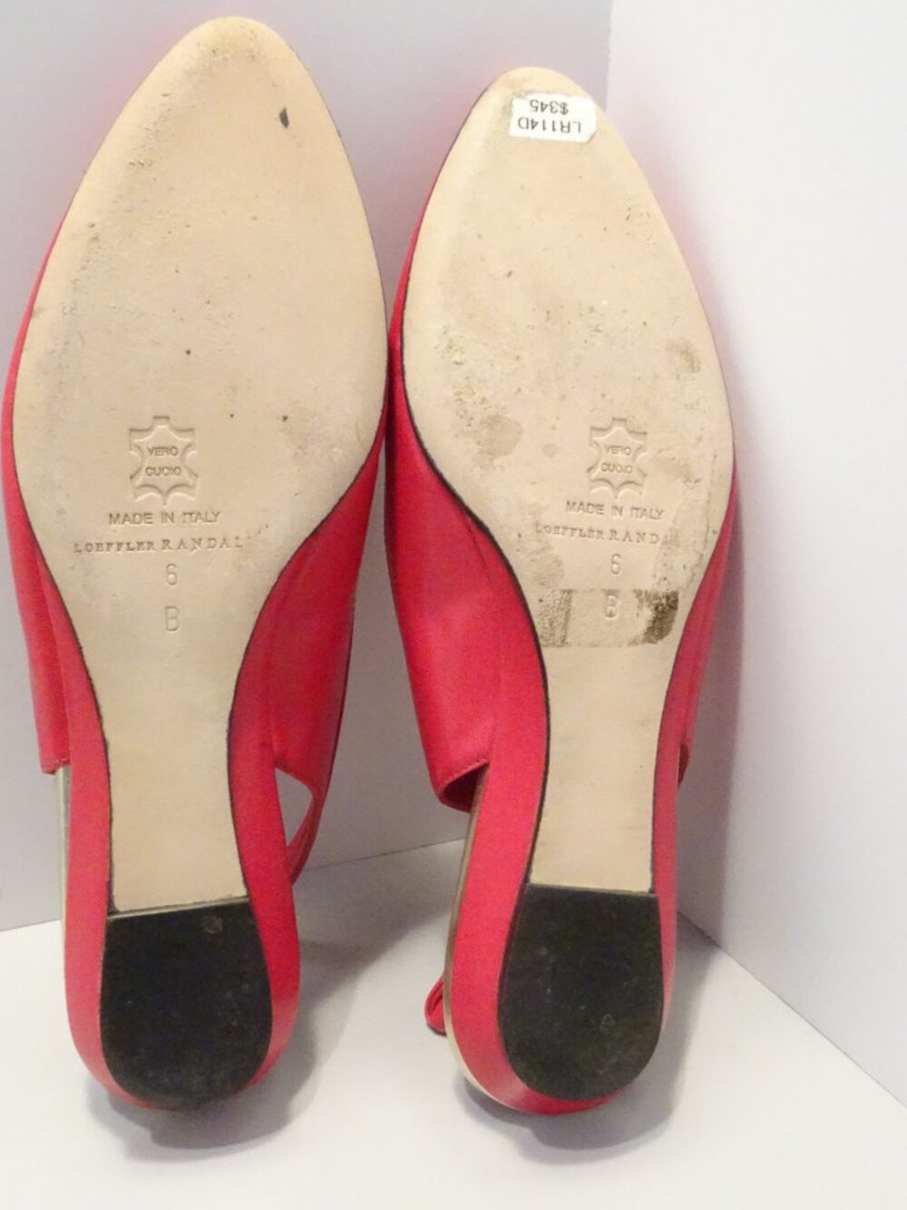 LOEFFLER RANDALL Red Leather Slingback Flats Bow Detail Pointed Toe Size 6 - Picture 4 of 5
